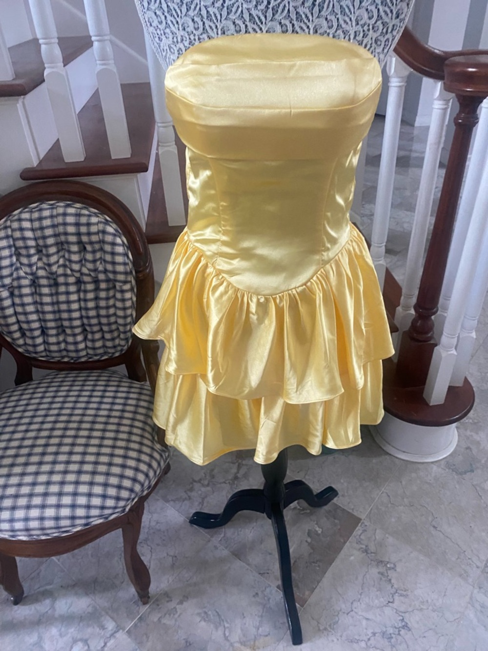 Gorgeous sunshine yellow mini dress with lace up back and spaghetti straps